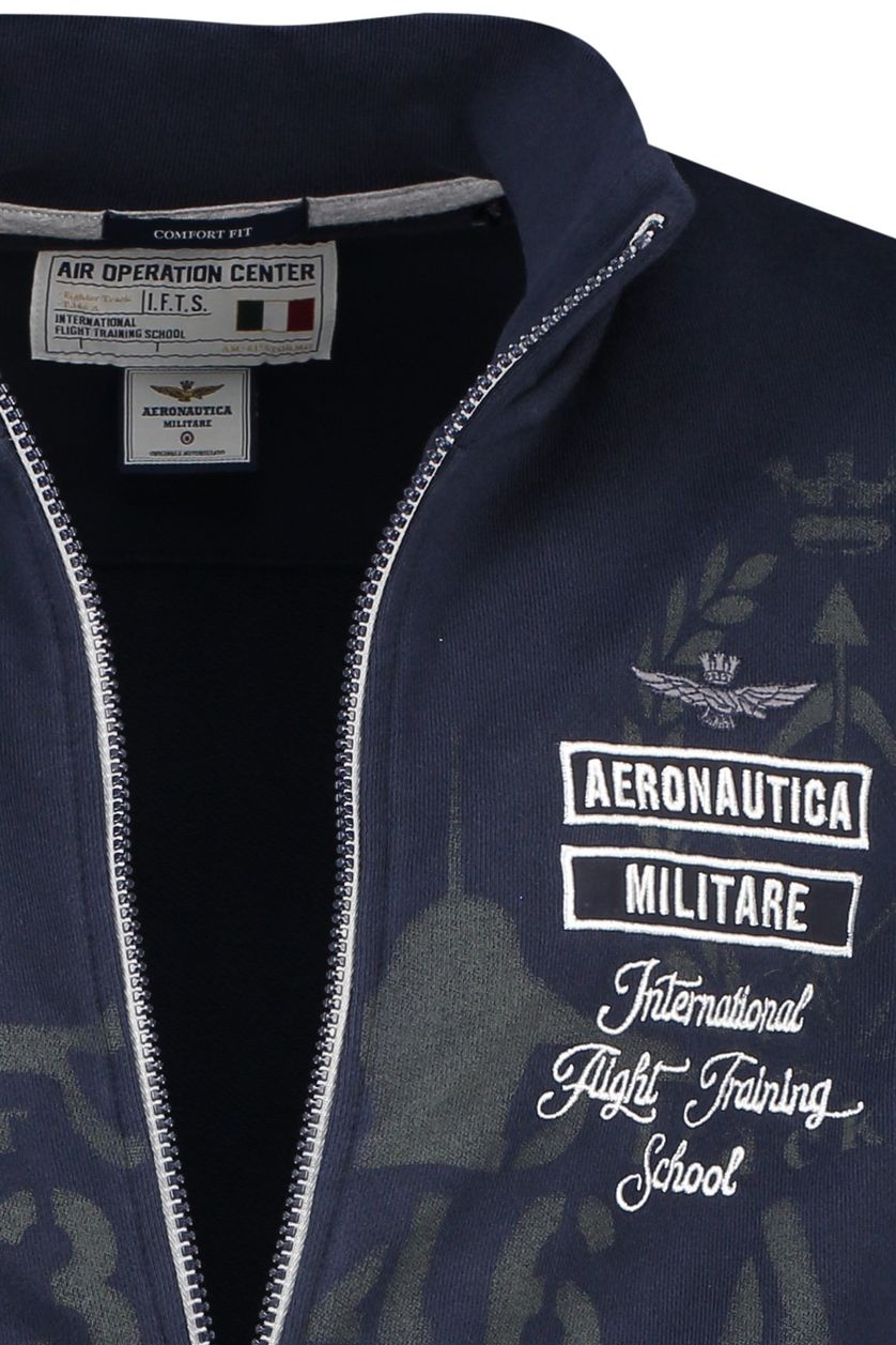 Aeronautica Militare vest donkerblauw geprint 100% katoen opstaande kraag rits