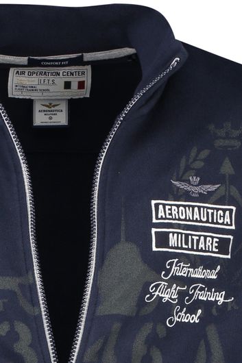 vest Aeronautica Militare donkerblauw geprint katoen opstaande kraag rits