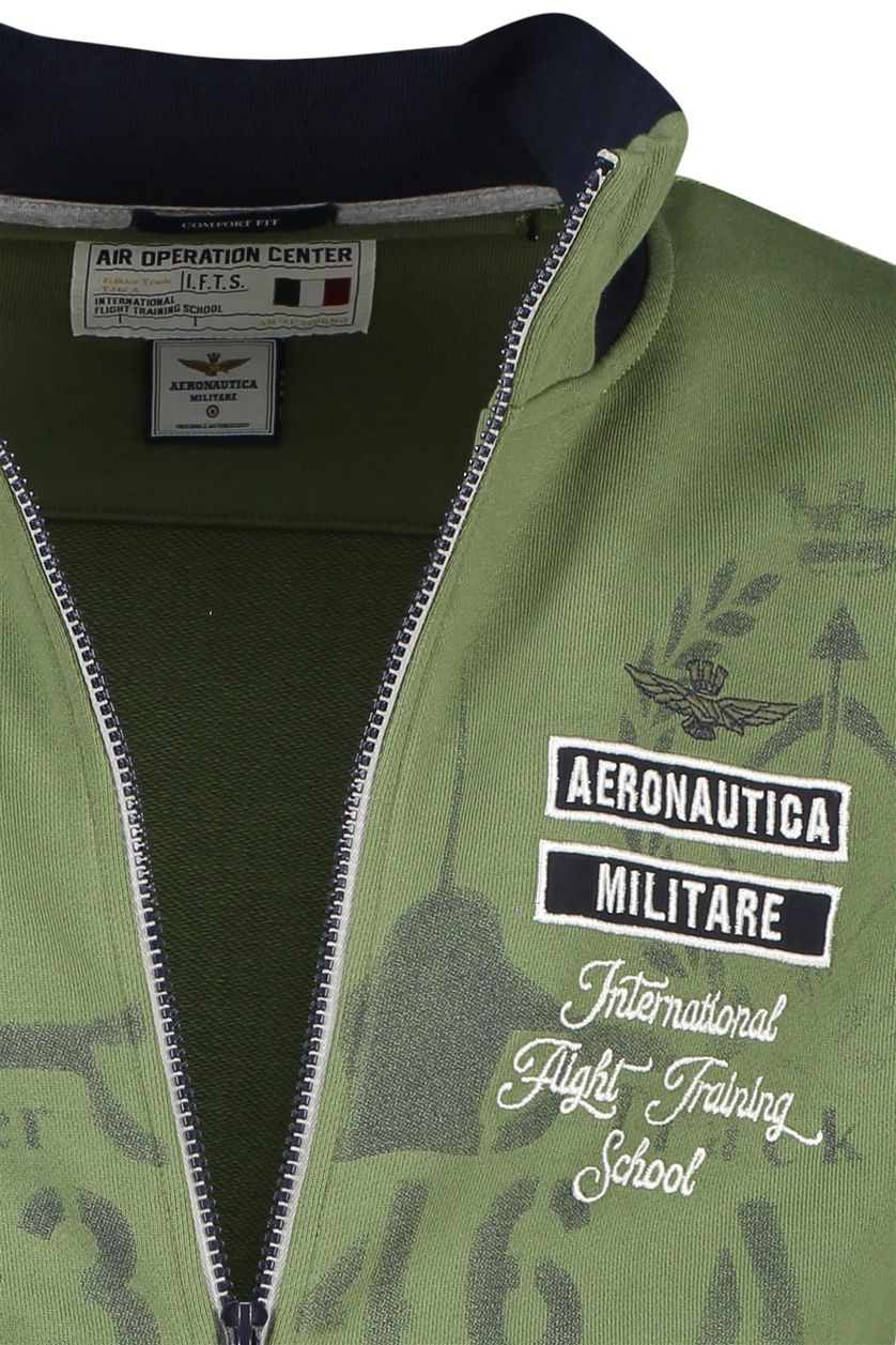 Aeronautica Militare vest groen logo geprint katoen opstaande kraag rits