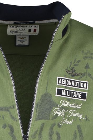 vest Aeronautica Militare groen geprint katoen opstaande kraag rits
