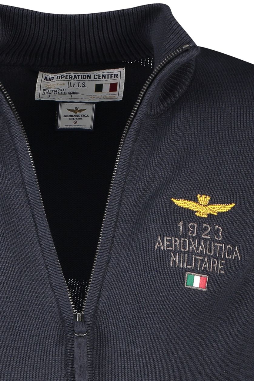 Aeronautica Militare vest zwart effen 100% katoen opstaande kraag rits