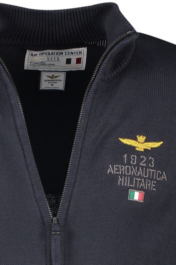 vest Aeronautica Militare zwart effen katoen opstaande kraag rits