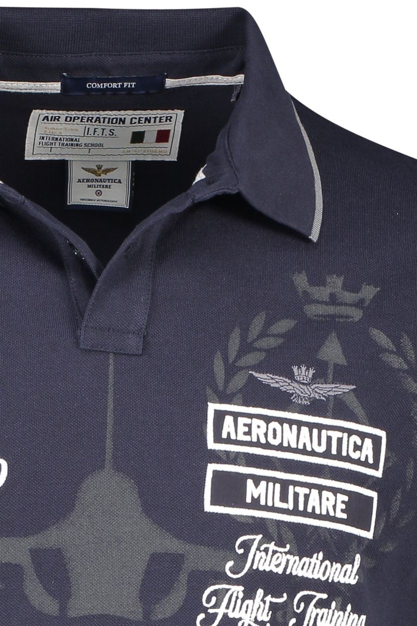 Aeronautica Militare polo nachtblauw geprint katoen normale fit