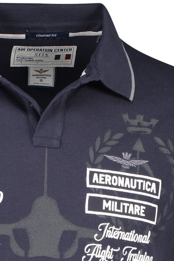 polo Aeronautica Militare donkerblauw geprint katoen normale fit