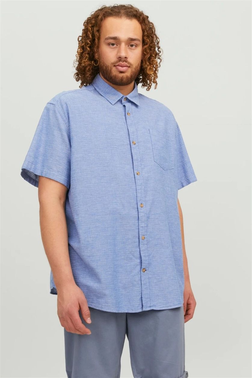 Jack & Jones Plus Size overhemd korte mouw lichtblauw effen 100% katoen wijde fit