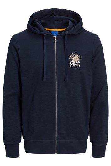 Jack & Jones vest met hoodie donkerblauw rits effen katoen Plus Size