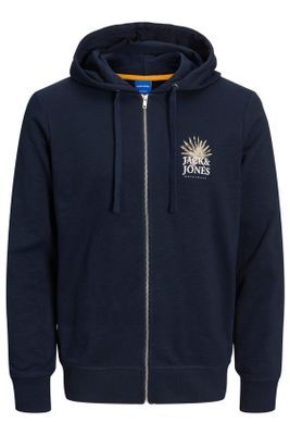 Jack & Jones Jack & Jones vest met hoodie donkerblauw rits effen katoen Plus Size