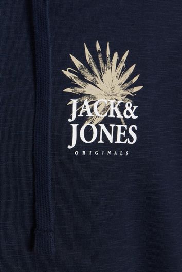 Jack & Jones vest met hoodie donkerblauw rits effen katoen Plus Size