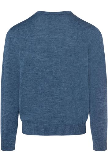 Maerz pullover v-hals blauw effen merinowol