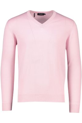 Maerz Maerz pullover v-hals roze effen merinowol wijde fit