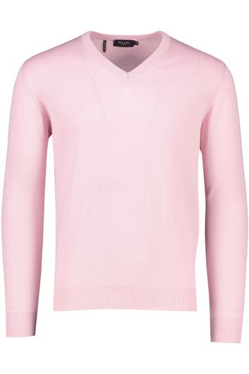 pullover Maerz roze effen merinowol v-hals 