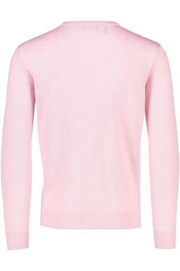 Maerz pullover v-hals roze effen merinowol wijde fit