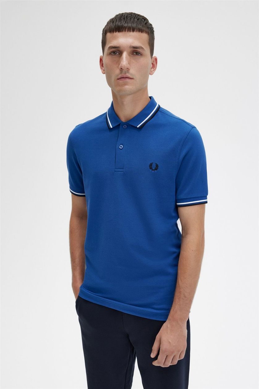 Fred Perry polo 3 knoops normale fit blauw effen katoen