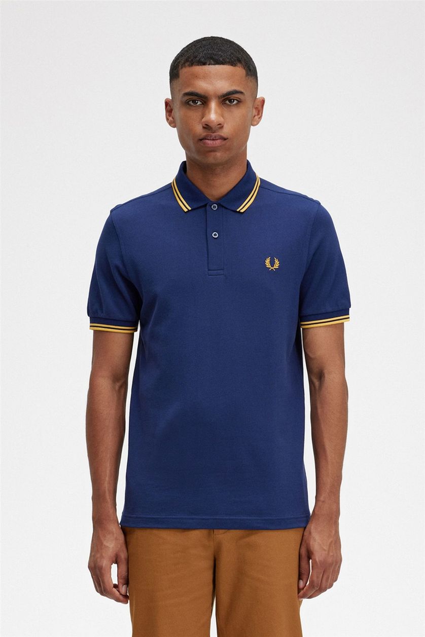 Fred Perry polo blauw effen katoen normale fit 2 knoops