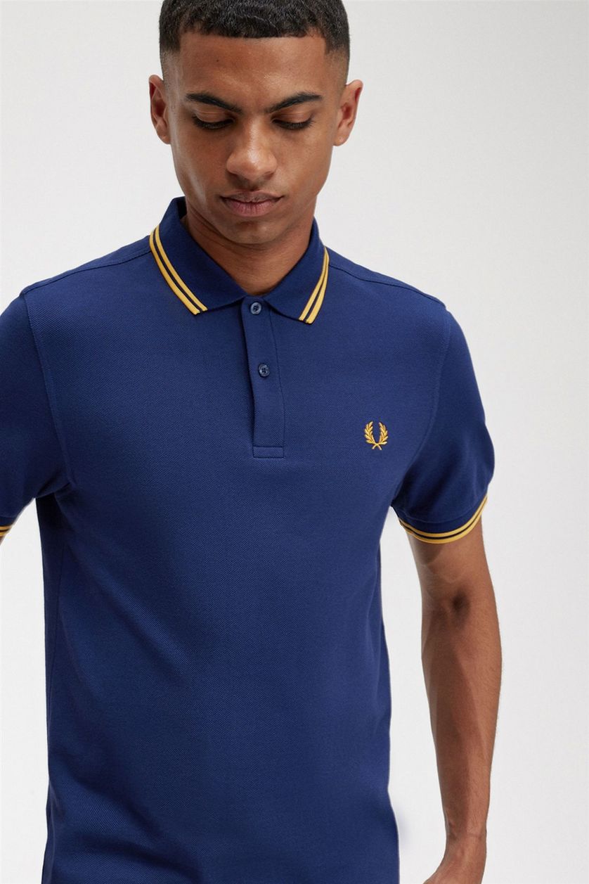 Fred Perry polo blauw effen katoen normale fit 2 knoops