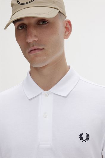 Fred Perry poloshirt lange mouw normale fit wit effen katoen
