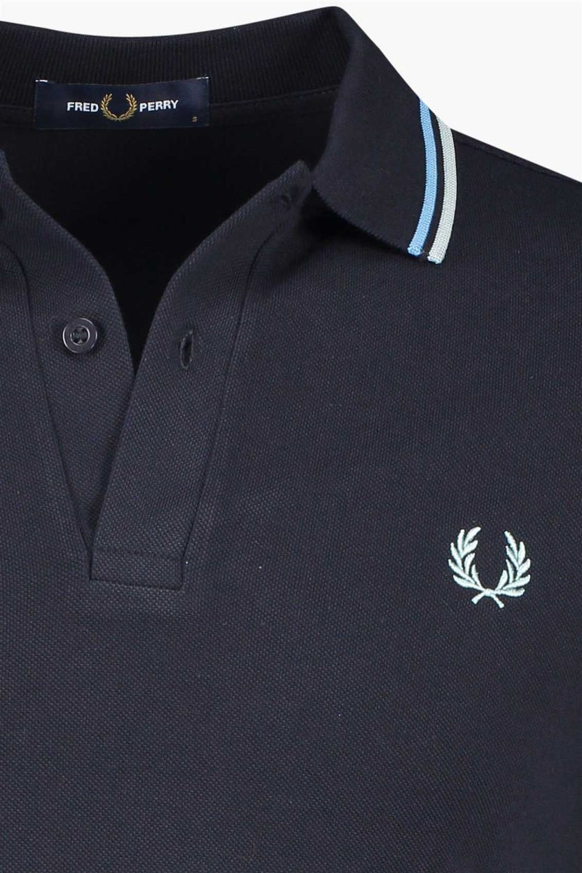 Fred Perry poloshirt 2 knoops normale fit donkerblauw effen katoen