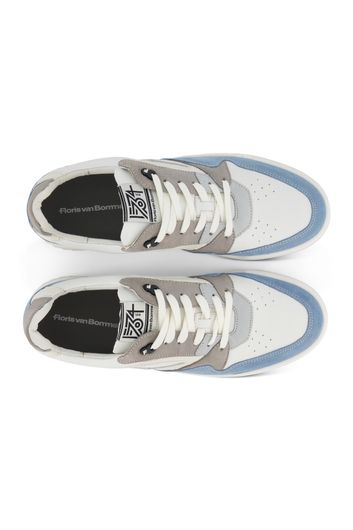 Floris van Bommel sneakers wit, blauw en grijs effen leer