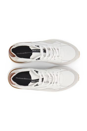 Floris van Bommel sneakers wit bruine details effen leer