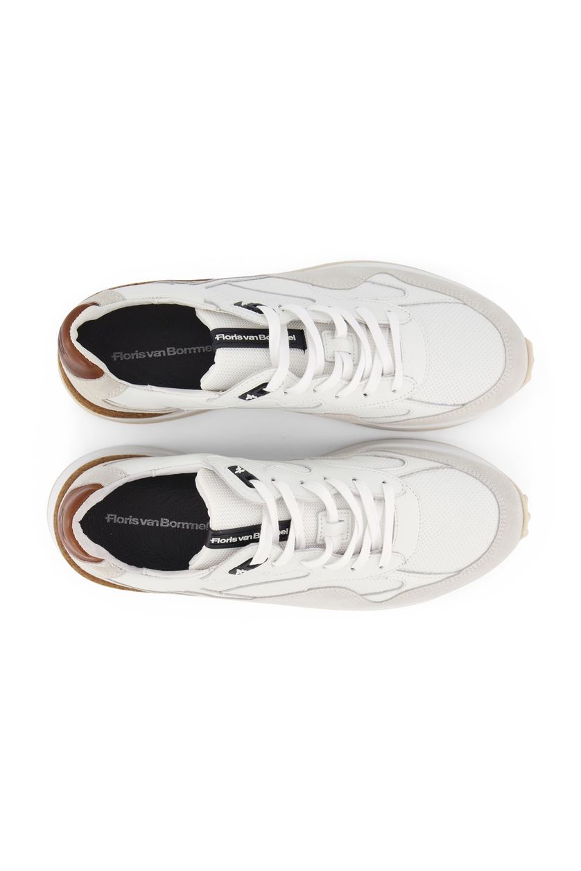 Floris van Bommel sneakers wit effen bruine details leer