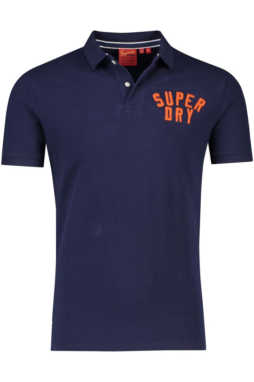 Superdry polo slim fit donkerblauw effen katoen oranje logo