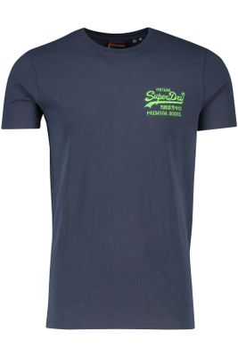 Superdry Superdry t-shirt donkerblauw effen ronde hals groene logo