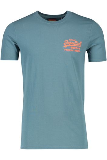 Superdry t-shirt blauw ronde hals effen met logo 100% katoen
