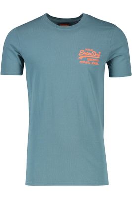 Superdry Superdry t-shirt blauw ronde hals effen met logo 100% katoen