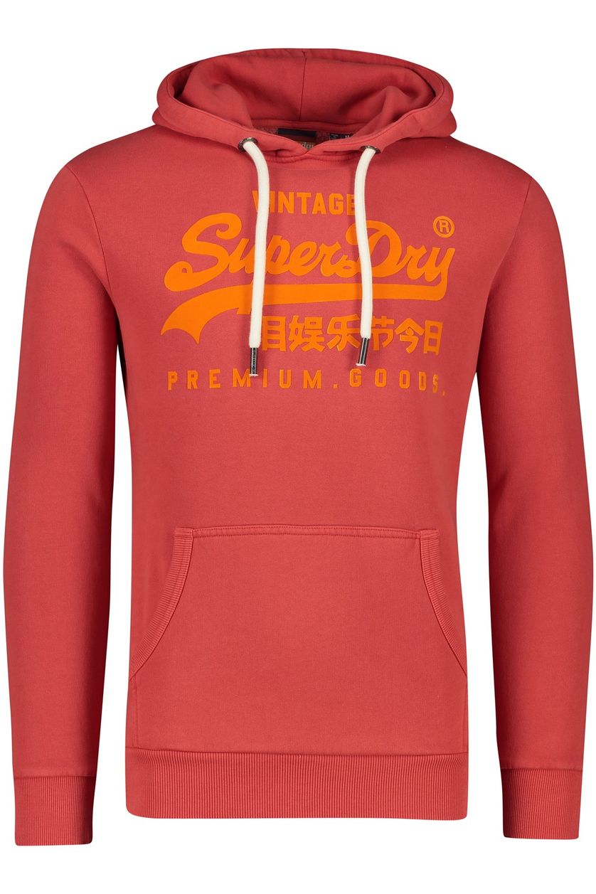 Superdry sweater hoodie rood effen katoen slim fit
