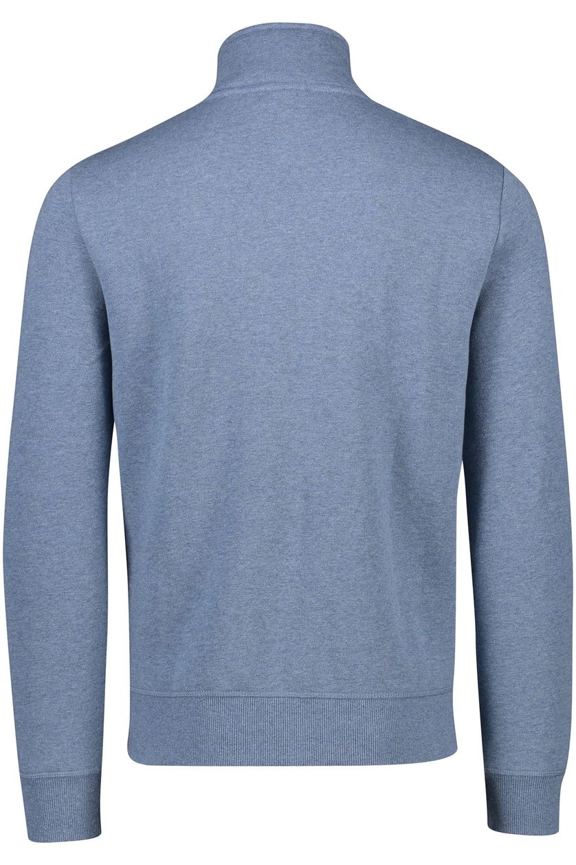 Superdry sweater blauw effen katoen opstaande kraag rits