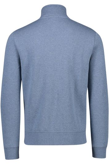 Superdry sweater opstaande kraag blauw rits effen katoen