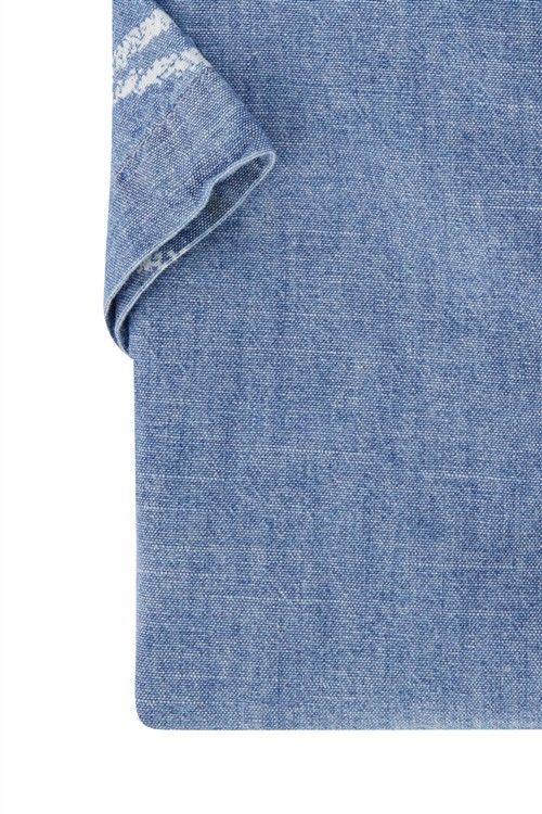 Superdry casual overhemd korte mouw slim fit blauw geprint katoen met borstzak