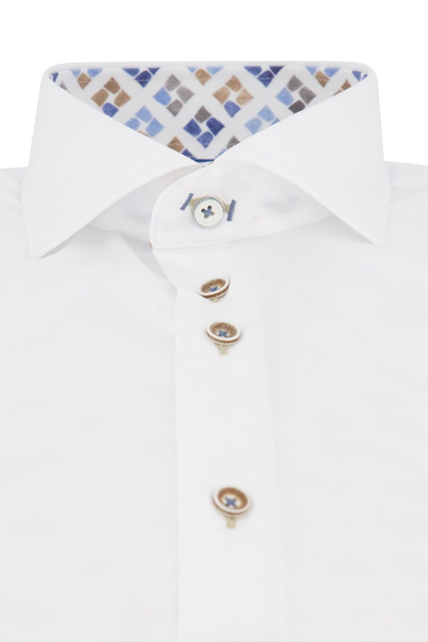 R2 casual overhemd mouwlengte 7 normale fit wit effen geprint detail katoen