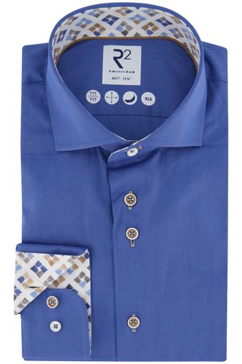 R2 overhemd mouwlengte 7 normale fit blauw met wide spread  boord