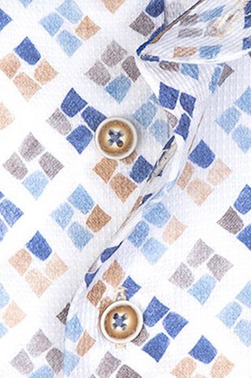 R2 overhemd mouwlengte 7 wit blauw geprint