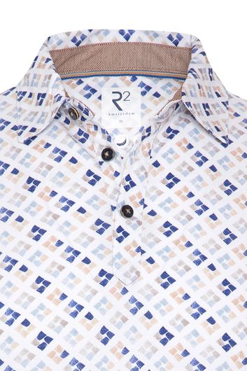 R2 polo wit blauw geprint