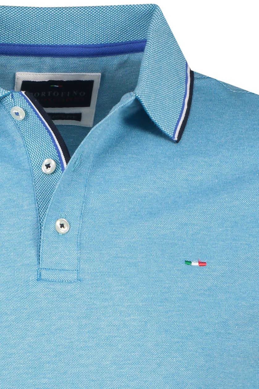 Portofino polo met logo extra lang normale fit lichtblauw effen katoen
