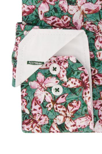 Portofino casual overhemd wijde fit groen roze geprint katoen