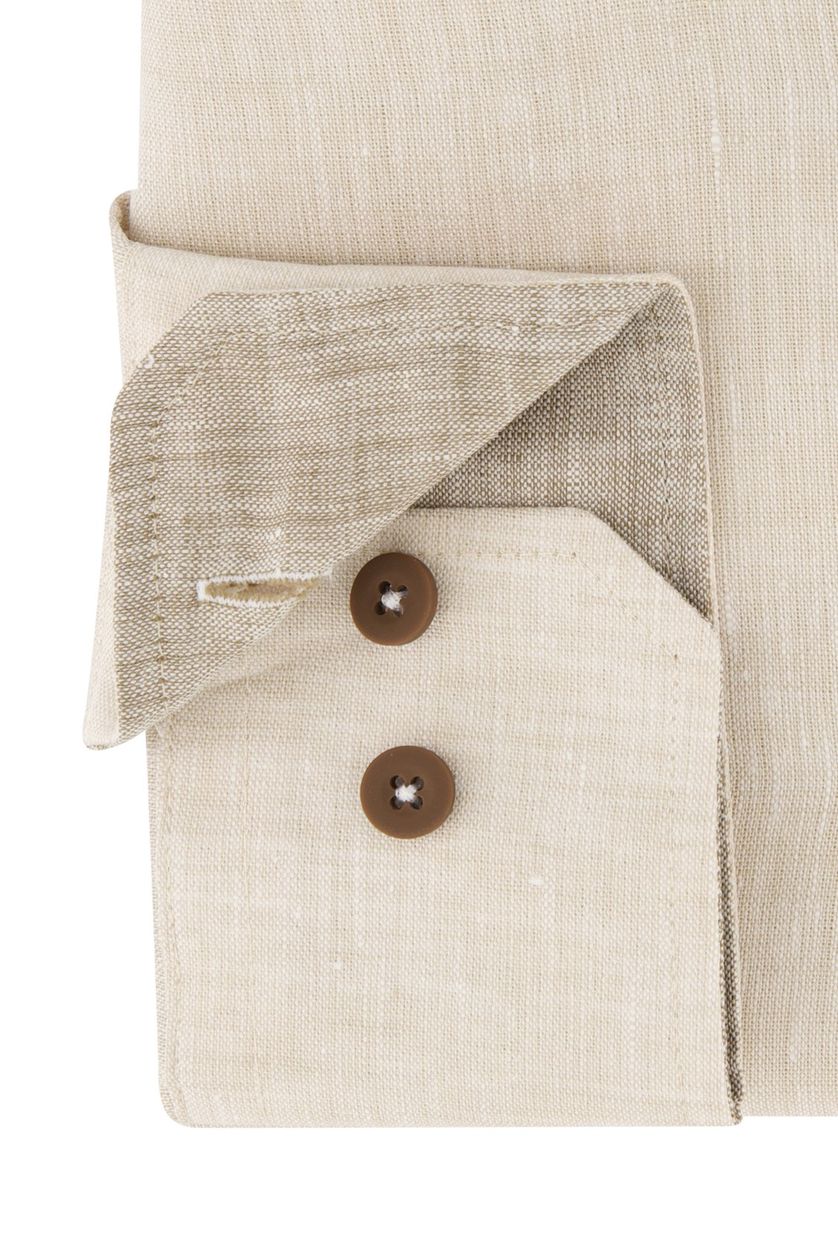 Portofino overhemd beige Regular Fit met borstzak