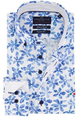 Portofino Geprint Portofino casual overhemd wijde fit wit blauw bloemen geprint katoen