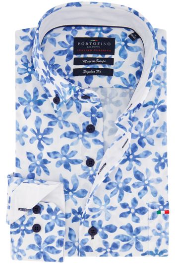 Overhemd Portofino casual wijde fit wit geprint katoen