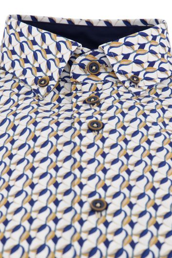 Casual overhemd Portofino wijde fit blauw wit geprint katoen