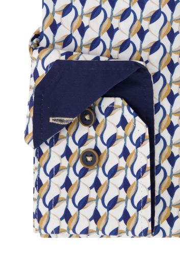 Casual overhemd Portofino wijde fit blauw wit geprint katoen
