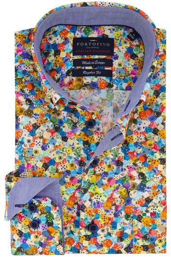 Portofino casual overhemd wijde fit multicolor geprint katoen
