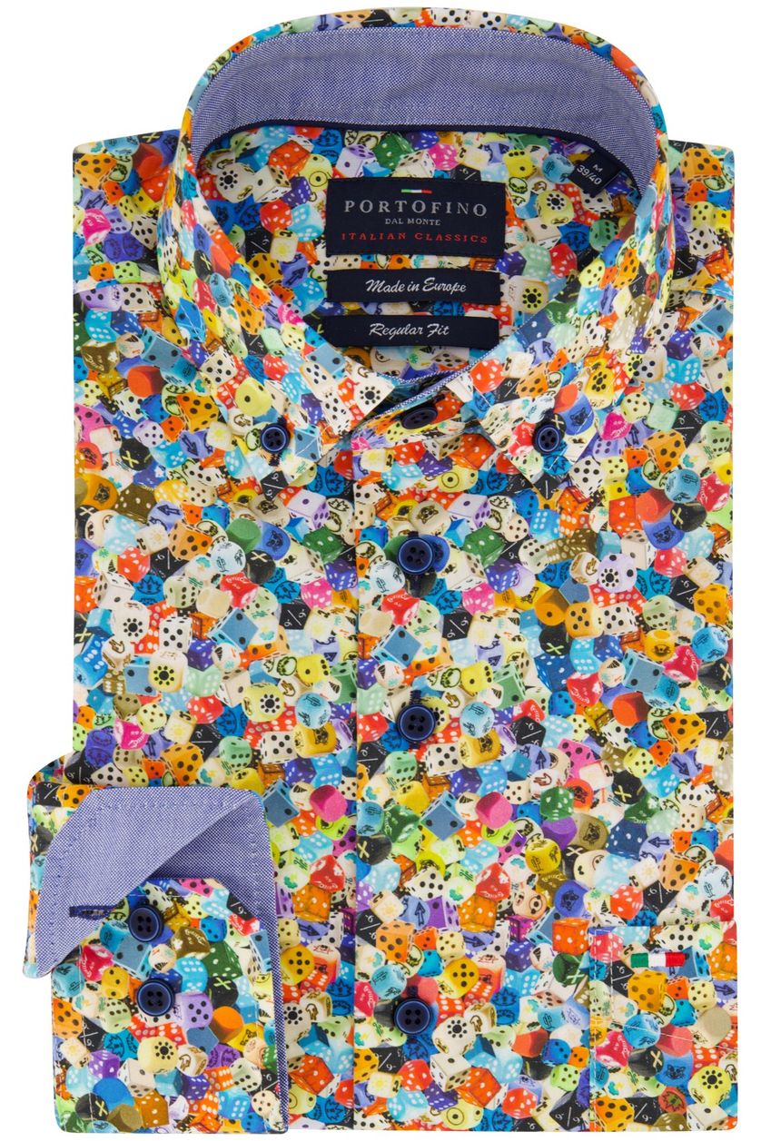 Multicolor geprint dobbelstenen Portofino overhemd wijde fit katoen