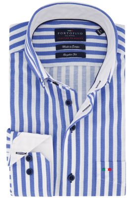 Portofino Casual Portofino overhemd wijde fit blauw wit gestreept linnen