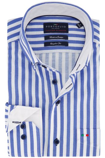 Linnen Portofino casual overhemd wijde fit blauw wit gestreept