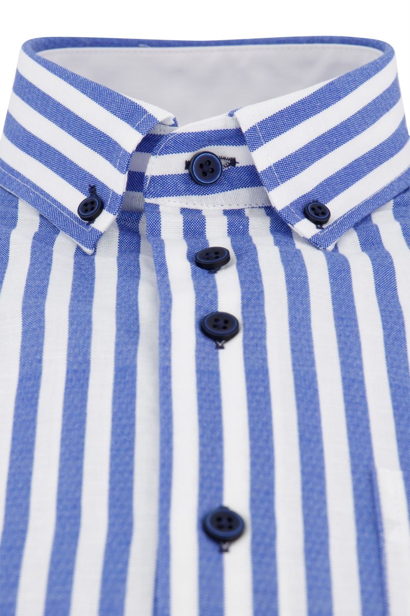 Casual Portofino overhemd wijde fit blauw wit gestreept linnen