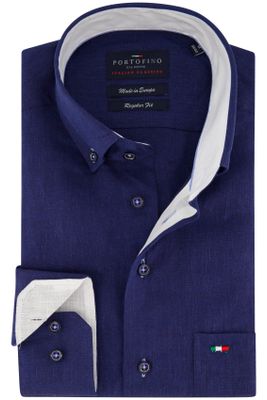 Portofino Portofino overhemd donkerblauw effen linnen