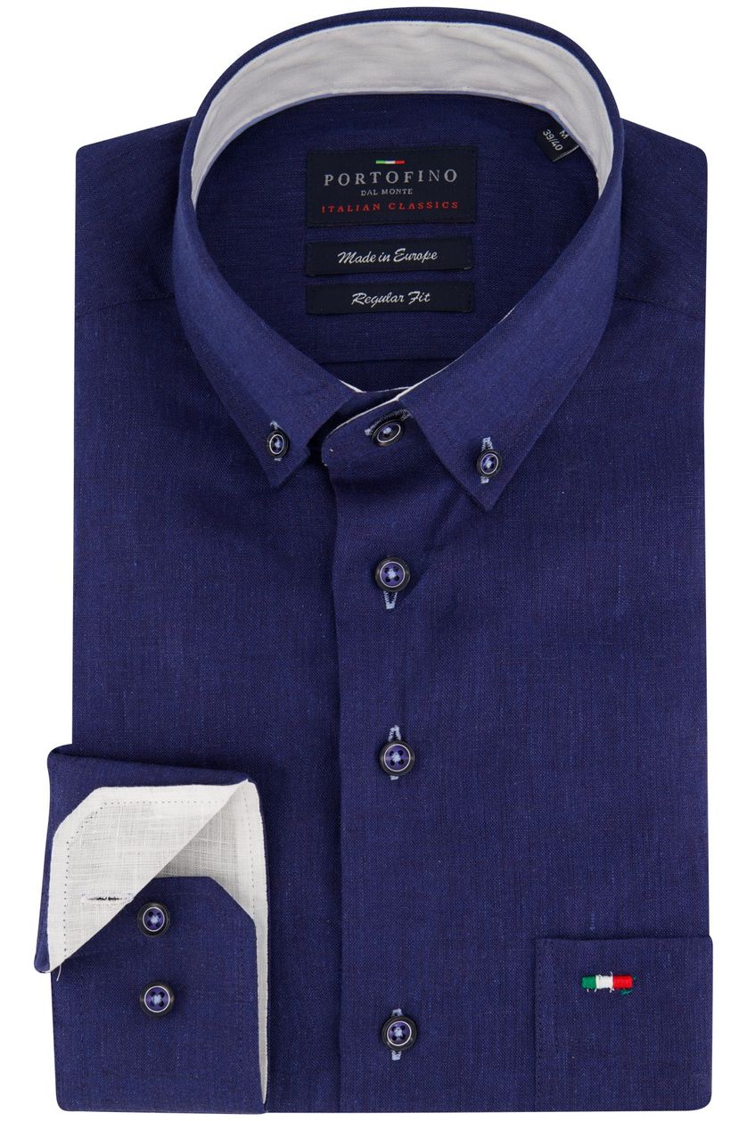 Portofino overhemd linnen donkerblauw effen